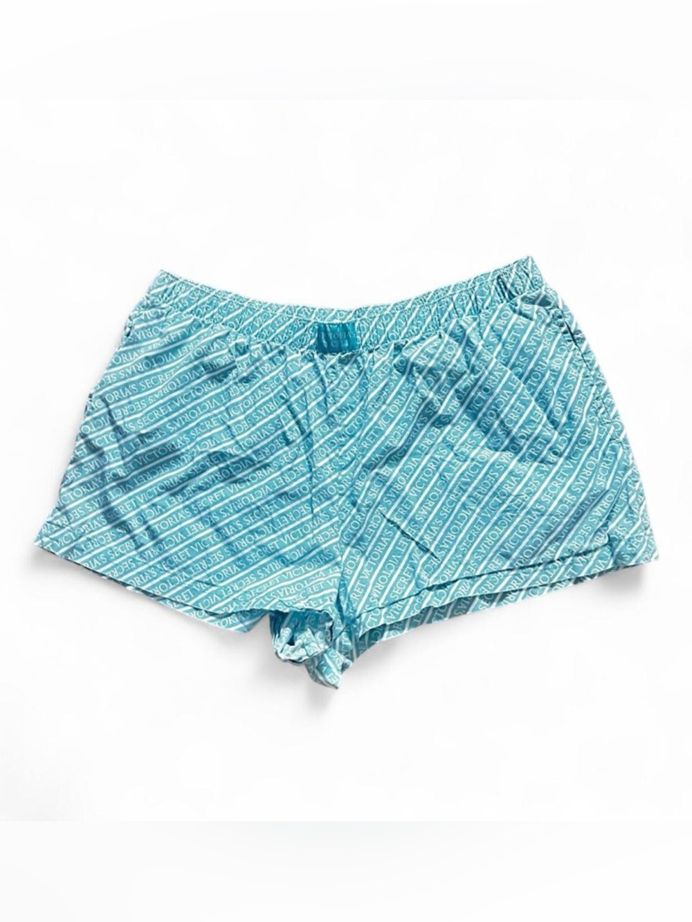 Victoria’s Secret teal and white striped cotton lounge/pajama comfy logo shorts